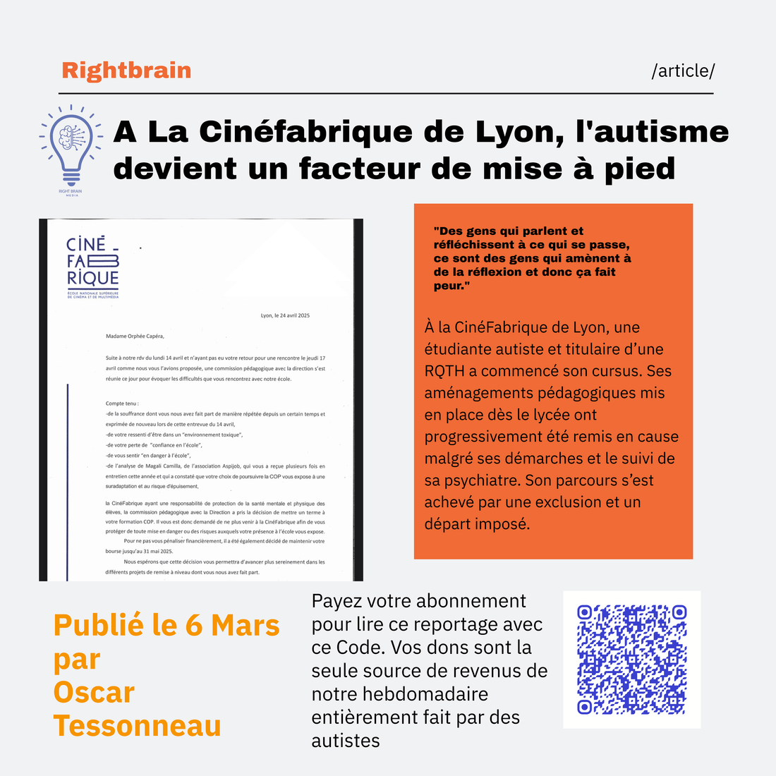 Orphée CAMÉRA : Des gens qui parlent et réfléchissent à ce qui se passe, ce sont des gens qui amènent à de la réflexion et donc ça fait peur. - Rightbrain Magazine store 