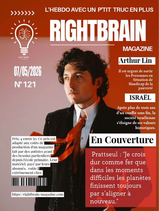 A magazine cover titled Prattseul: "Je crois dur comme fer que dans les moments difficiles les planètes finissent toujours par s’aligner à nouveau." features a suited man in sunlight, French économie and culture headlines, and orange accents.