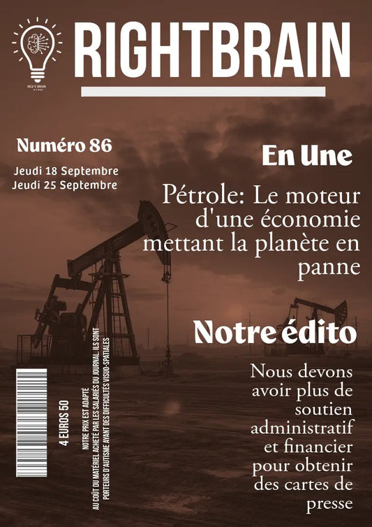 En Une. Pétrole: Le moteur d'une économie mettant la planète en panne - Rightbrain Magazine store